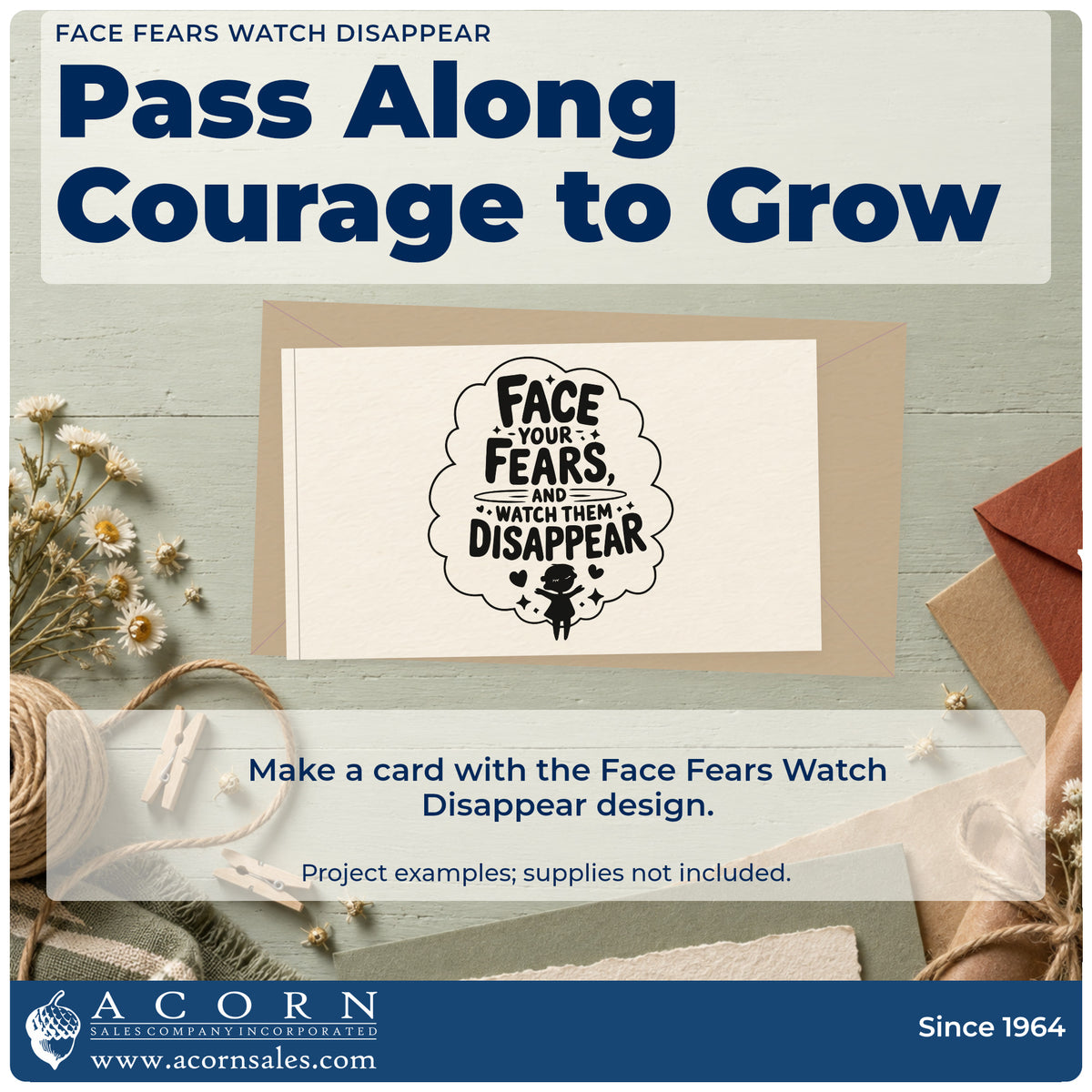 A finished handmade project stamped with the Face Your Fears And Watch Them Disappear Premium Wooden Stamp – Vintage Pro, ideal for first flight album page.