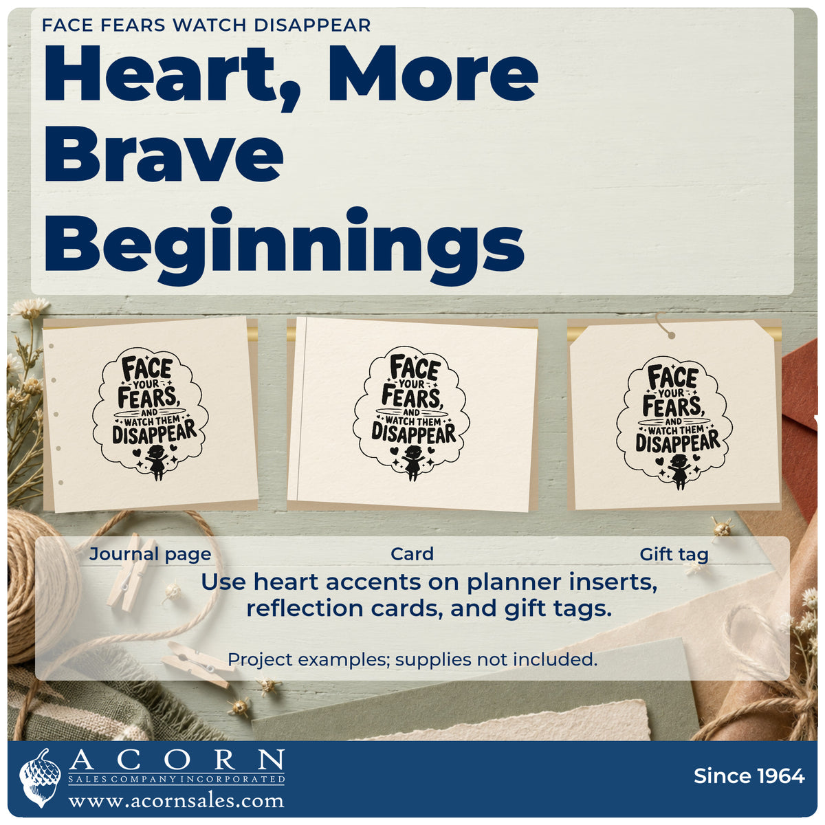 Three project examples made with the Face Your Fears And Watch Them Disappear Pre-Inked Stamp – Slim, including trip plan sheet.