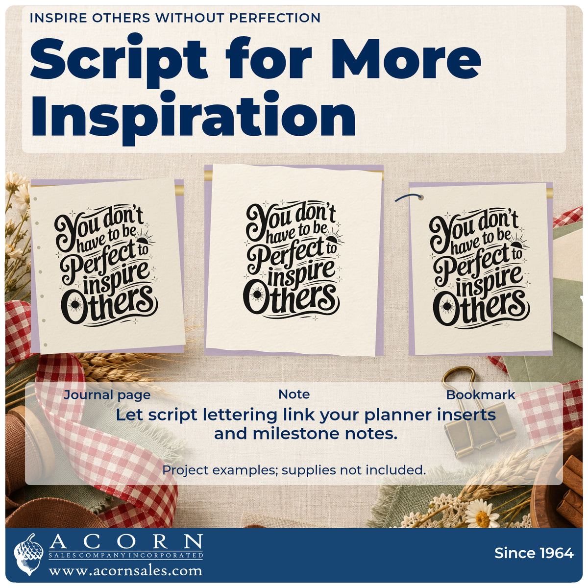 Three project examples made with the Inspire Others Without Perfection Rubber Stamp – Duo Hand, including practice plan sheet.