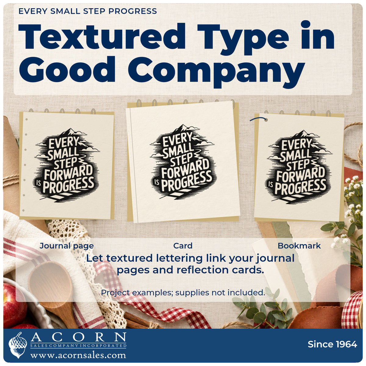 Three project examples made with the Every Small Step Progress Pre-Inked Stamp – PSI, including skill step sheet.