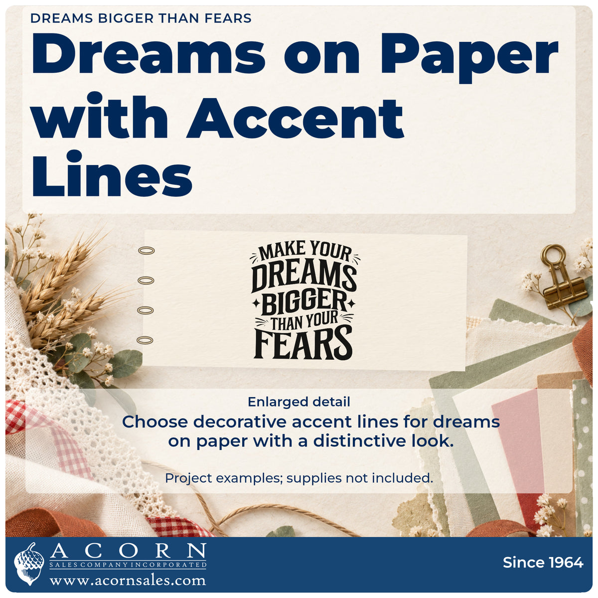 Enlarged detail of the Make Your Dreams Bigger Than Your Fears Rubber Stamp – Wood Handle imprint. MAKE YOUR DREAMS BIGGER THAN YOUR FEARS appears in bold capitals with stars and accent strokes.