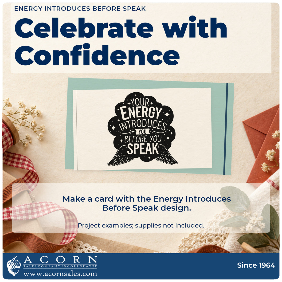 A finished handmade project stamped with the Your Energy Introduces You Before You Speak Pre-Inked Stamp – Slim, ideal for event night album page.