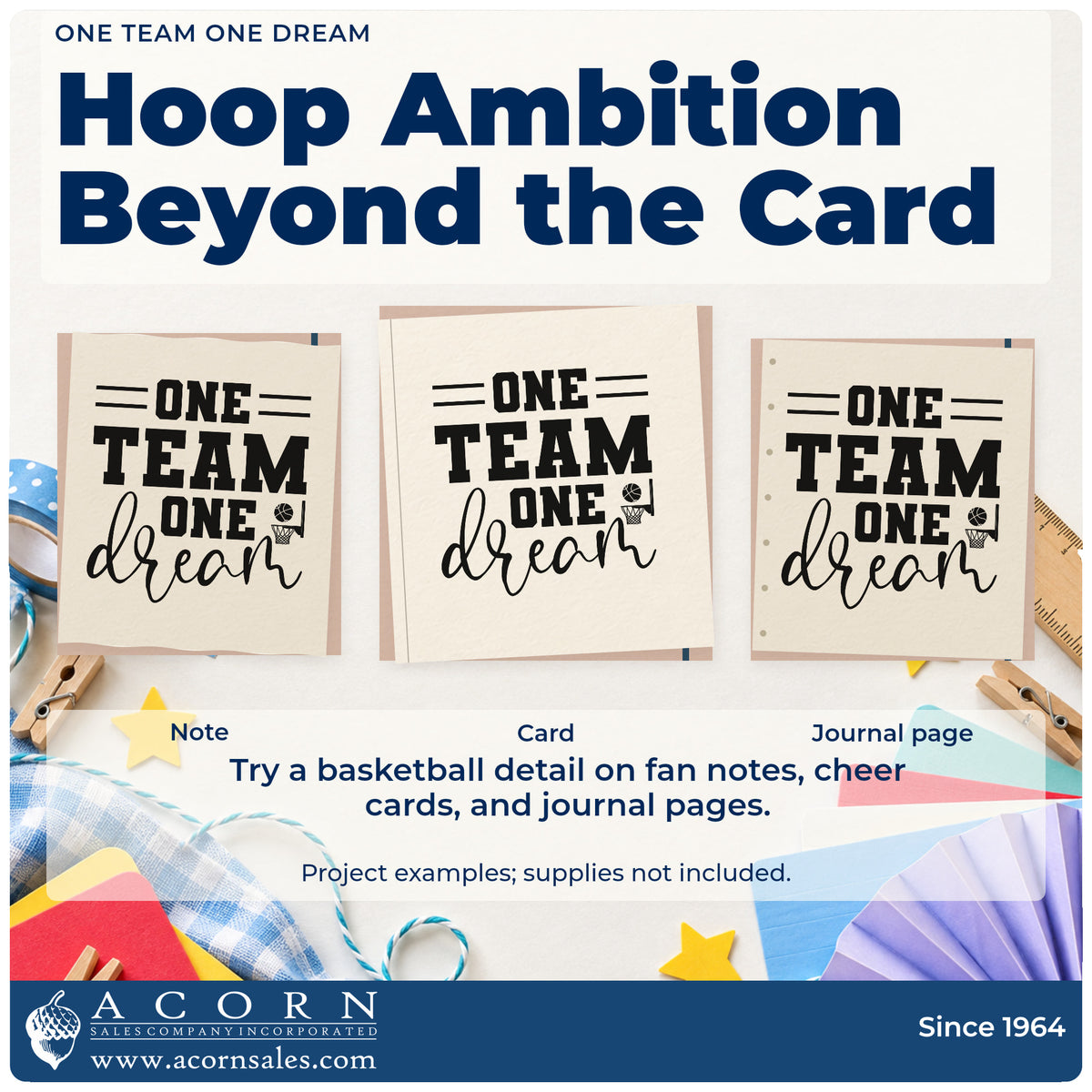 Three project examples made with the One Team One Dream Rubber Stamp – Duo Hand, including snack rota sheet.