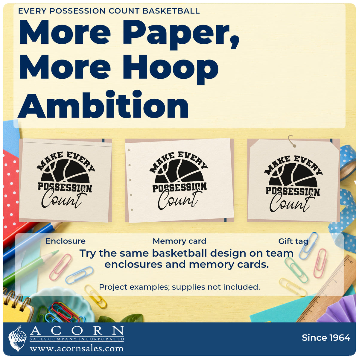 Three project examples made with the Every Possession Count Basketball Stamp – Duo Hand, including trip plan sheet.