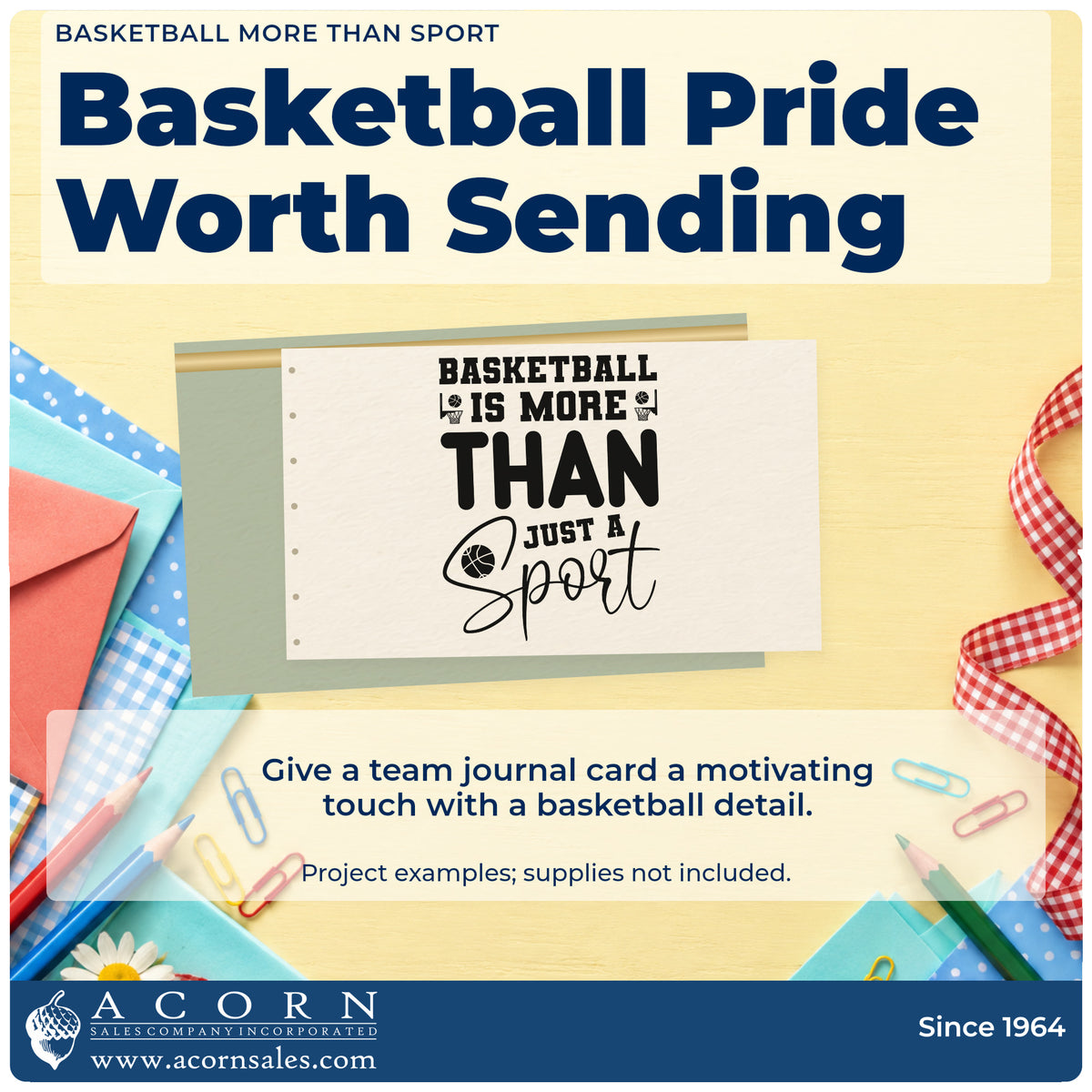 A finished handmade project stamped with the Basketball More Than Sport Premium Wooden Stamp – Vintage Pro, ideal for league album page.