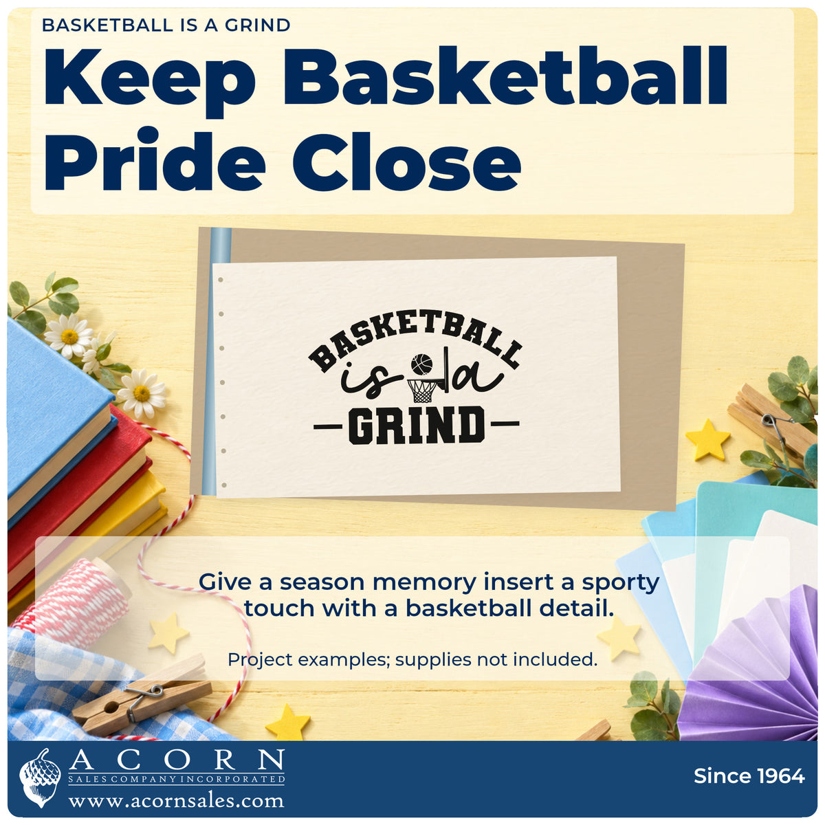 A finished handmade project stamped with the Basketball Is A Grind Stamp – Slim Pre-Inked, ideal for morning album page.