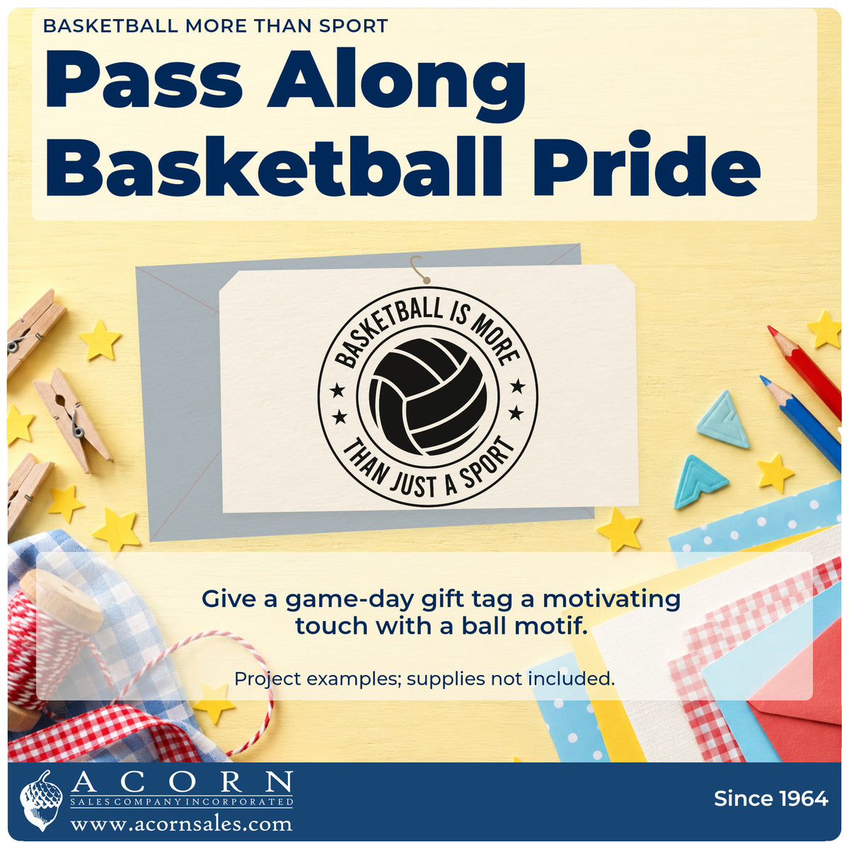 A finished handmade project stamped with the Basketball More Than Just A Sport Badge PSI Pre-Inked Stamp, ideal for program album page.