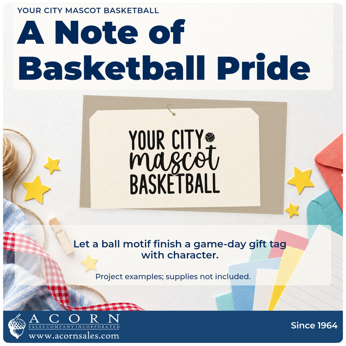 A finished handmade project stamped with the Your City Mascot Basketball Word Art Premium Wooden Stamp – Vintage Pro, ideal for merch album page.