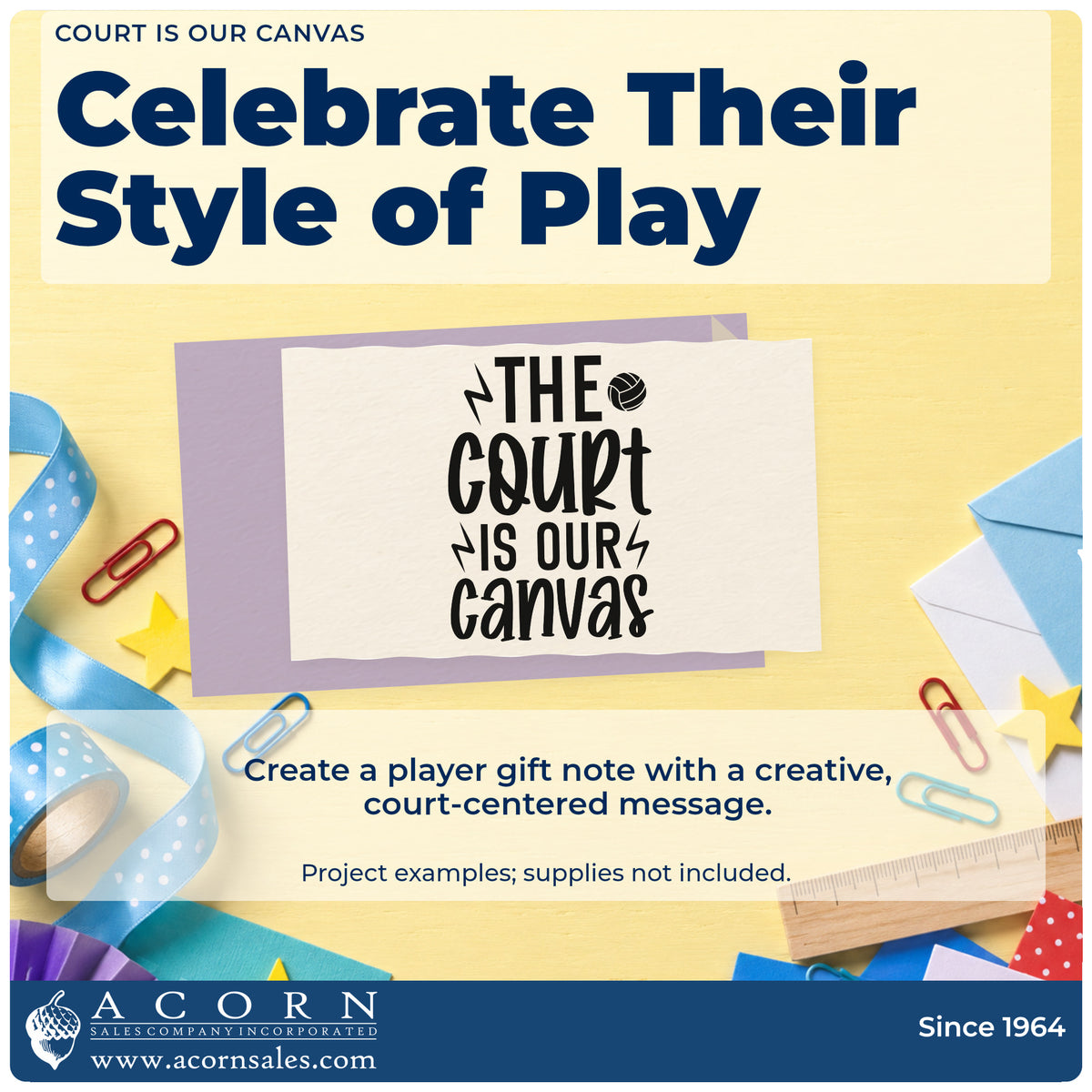 A finished handmade project stamped with the The Court Is Our Canvas Volleyball Wood Handle Stamp, ideal for mural album page.
