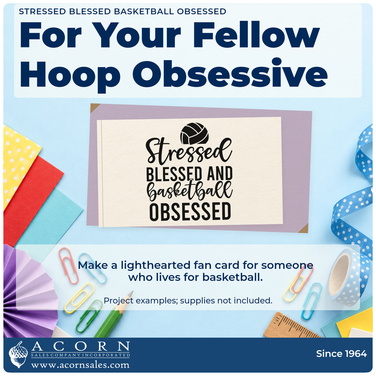 A finished handmade project stamped with the Stressed Blessed Basketball Obsessed Ball Craft Stamp – Self-Inking, ideal for carpool album page.