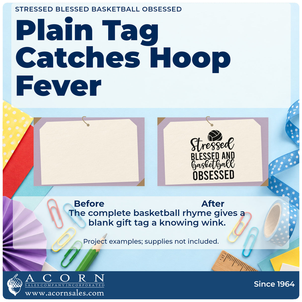 Before and after of a plain item finished with the Stressed Blessed Basketball Obsessed Ball Rubber Stamp – Wood Handle, a quick upgrade for framed garage door.