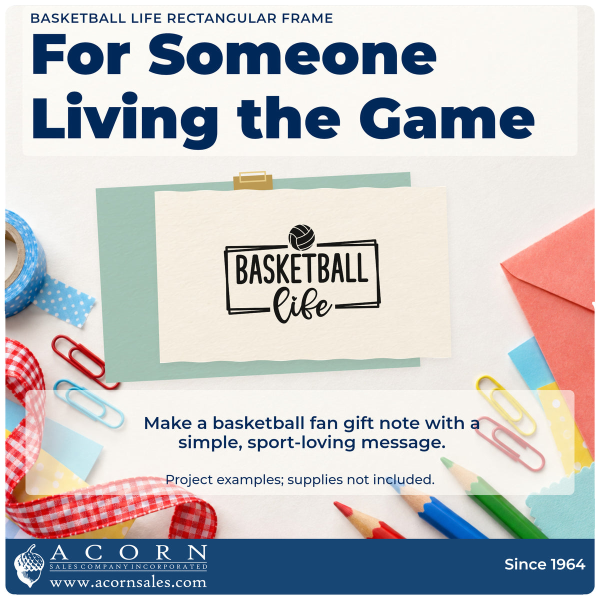 A finished handmade project stamped with the Basketball Life Rectangular Frame Stamp – PSI Pre-Inked, ideal for fan room album page.