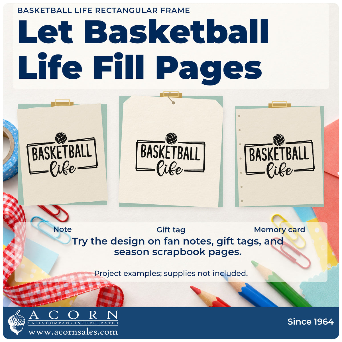 Three project examples made with the Duo Hand Basketball Life Rectangular Frame Rubber Stamp, including wall plan sheet.