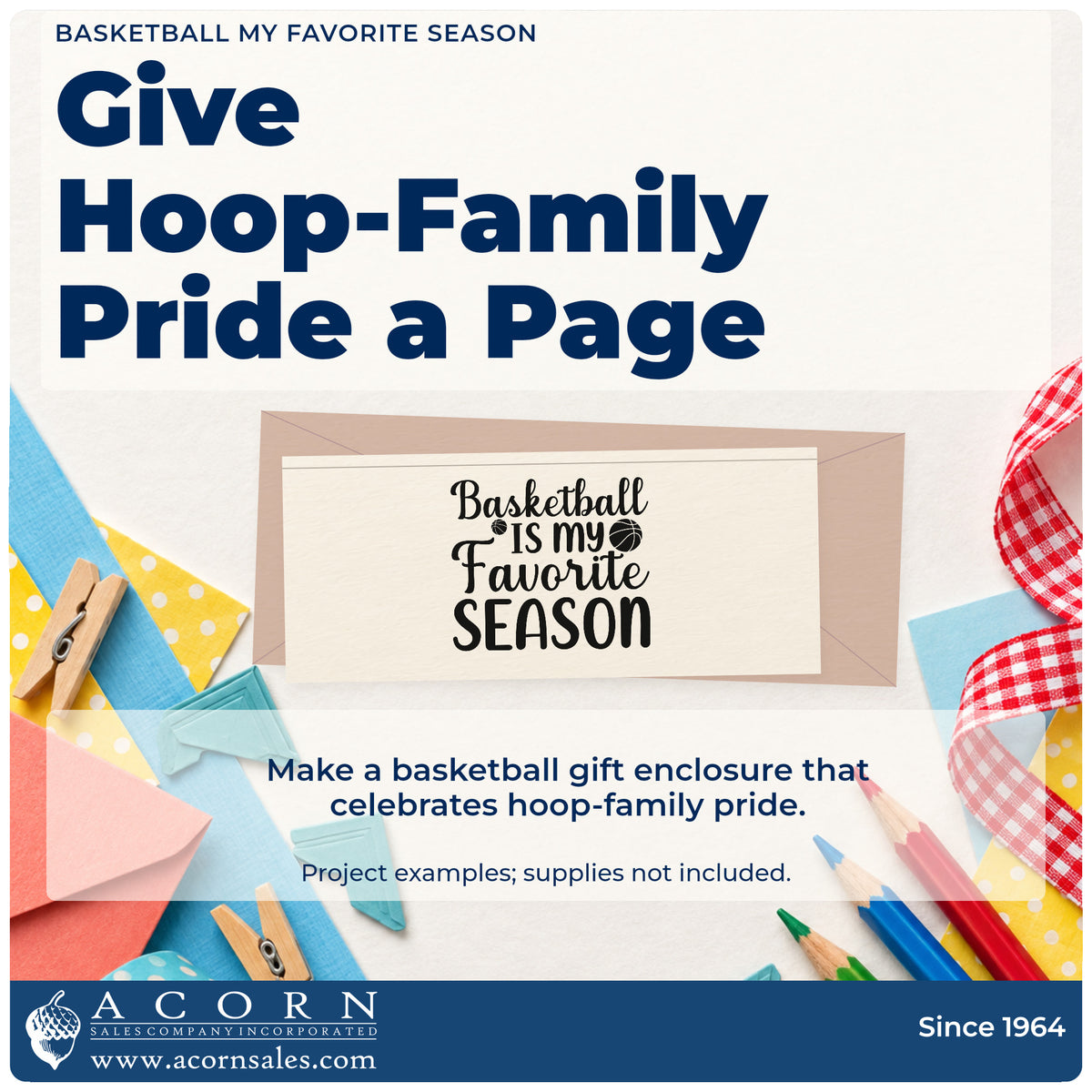 A finished handmade project stamped with the Basketball My Favorite Season Wood Handle Stamp, ideal for watch night album page.