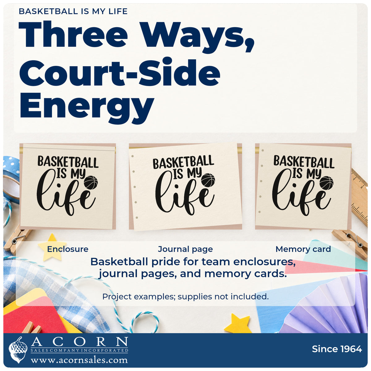 Three project examples made with the Slim Pre-Inked Basketball Is My Life Stamp, including room plan sheet.