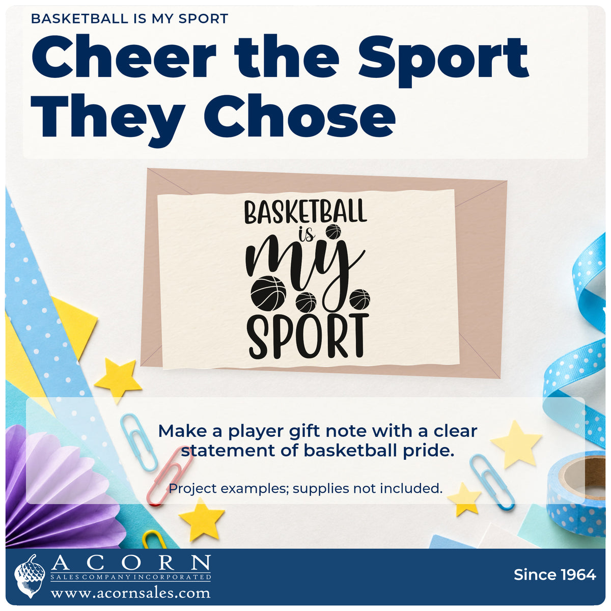 A finished handmade project stamped with the My Sport Basketball Lettering Self-Inking Stamp, ideal for first team album page.