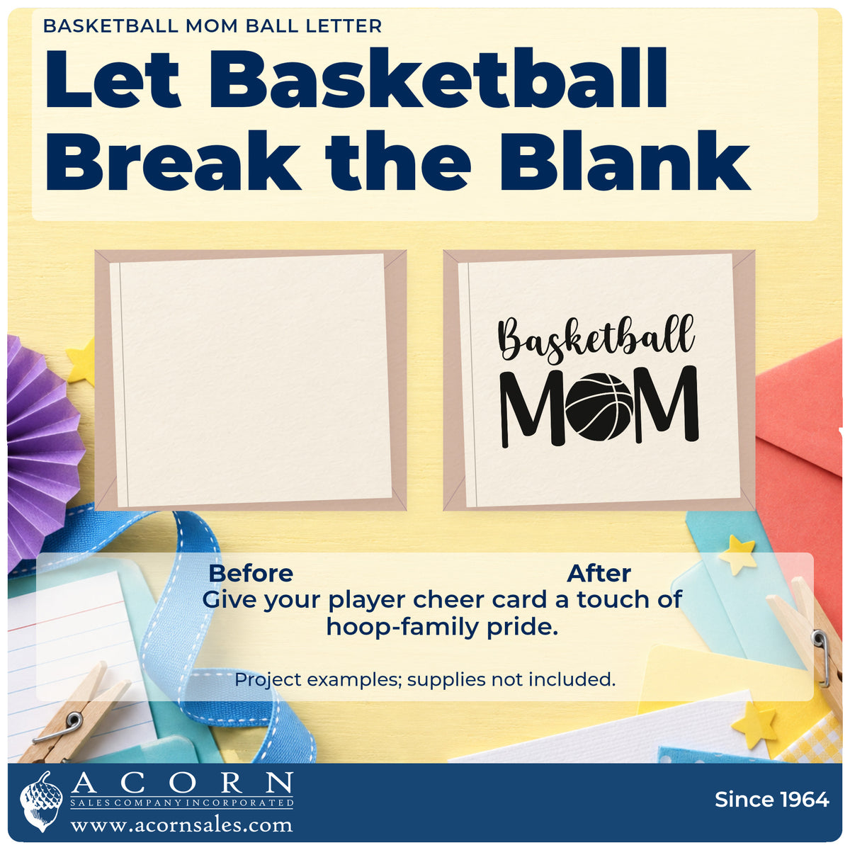 Before and after of a plain item finished with the Basketball Mom Ball Letter Art Slim Pre-Inked Stamp, a quick upgrade for framed back door.