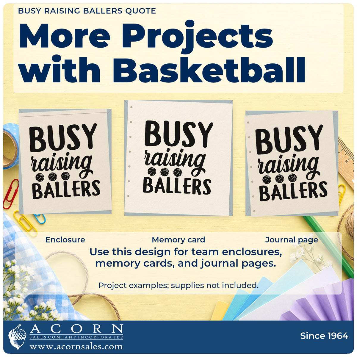 Three project examples made with the Busy Raising Ballers Quote Slim Pre-Inked Stamp, including week schedule sheet.