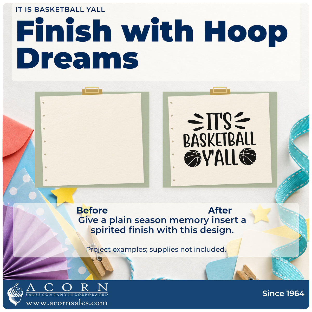 Before and after of a plain item finished with the It Is Basketball Yall Pre-Inked Stamp – PSI, a quick upgrade for framed club entry.