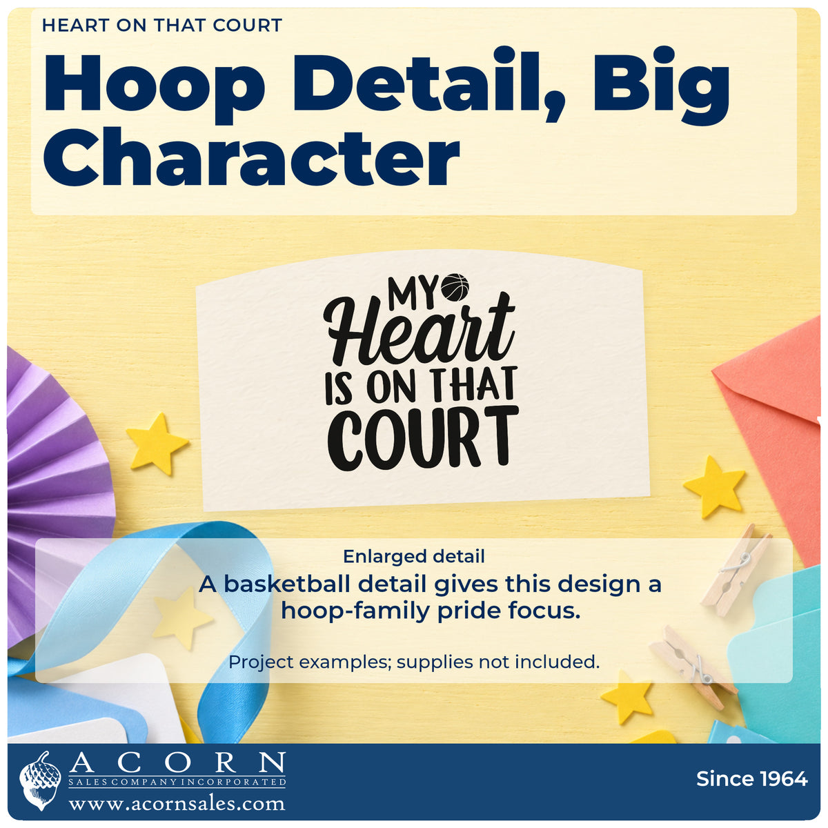Enlarged detail of the Heart On That Court Self-Inking Stamp imprint. MY Heart IS ON THAT COURT appears with a small basketball.