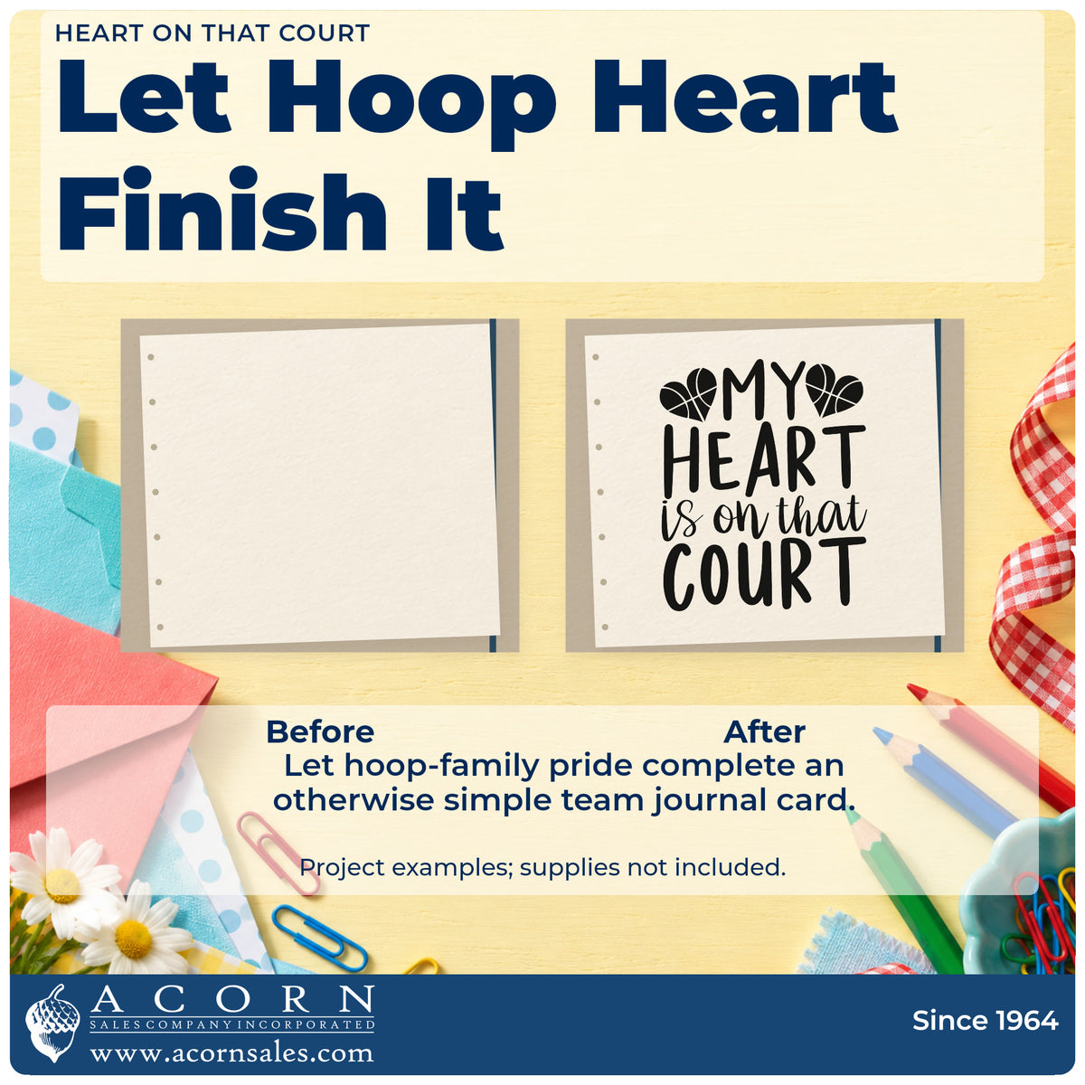 Before and after of a plain item finished with the My Heart Is On That Court Rubber Stamp – Wood Handle, a quick upgrade for framed garage hook.