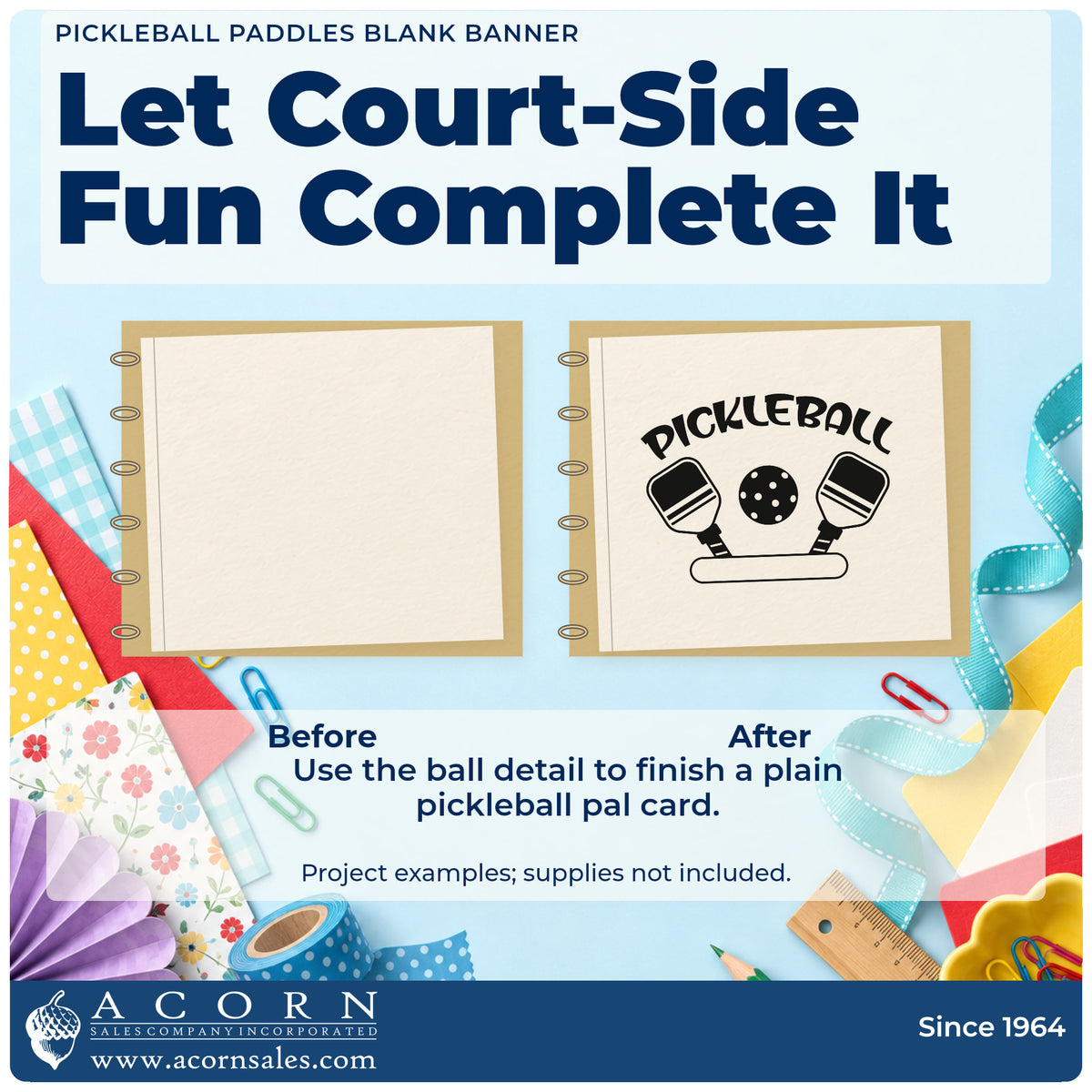 Before and after of a plain item finished with the Premium Wooden Pickleball Paddles Blank Banner Stamp – Vintage Pro, a quick upgrade for framed check in tent.