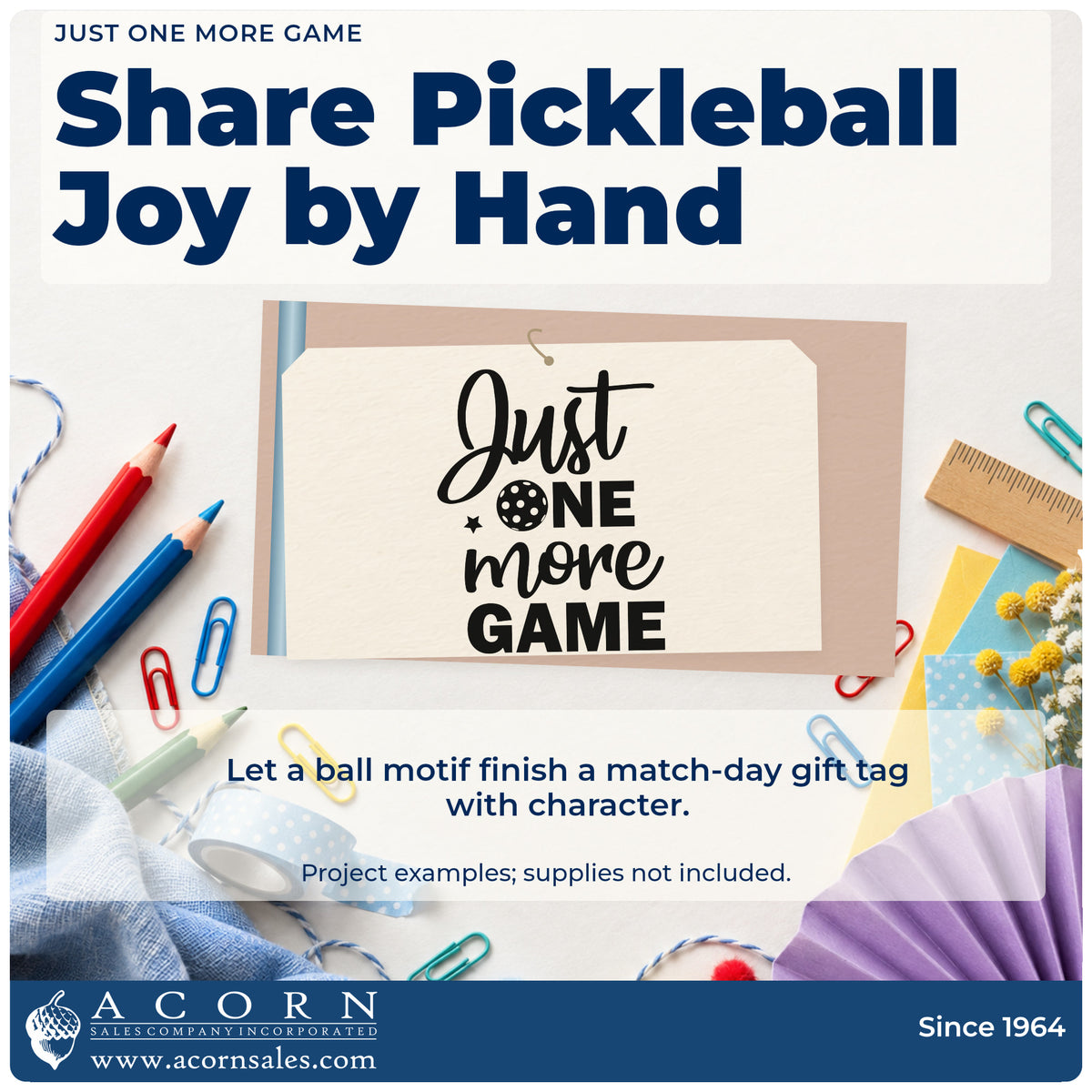 A finished handmade project stamped with the Just One More Game Pickleball Rubber Stamp – Duo Hand, ideal for open play album page.