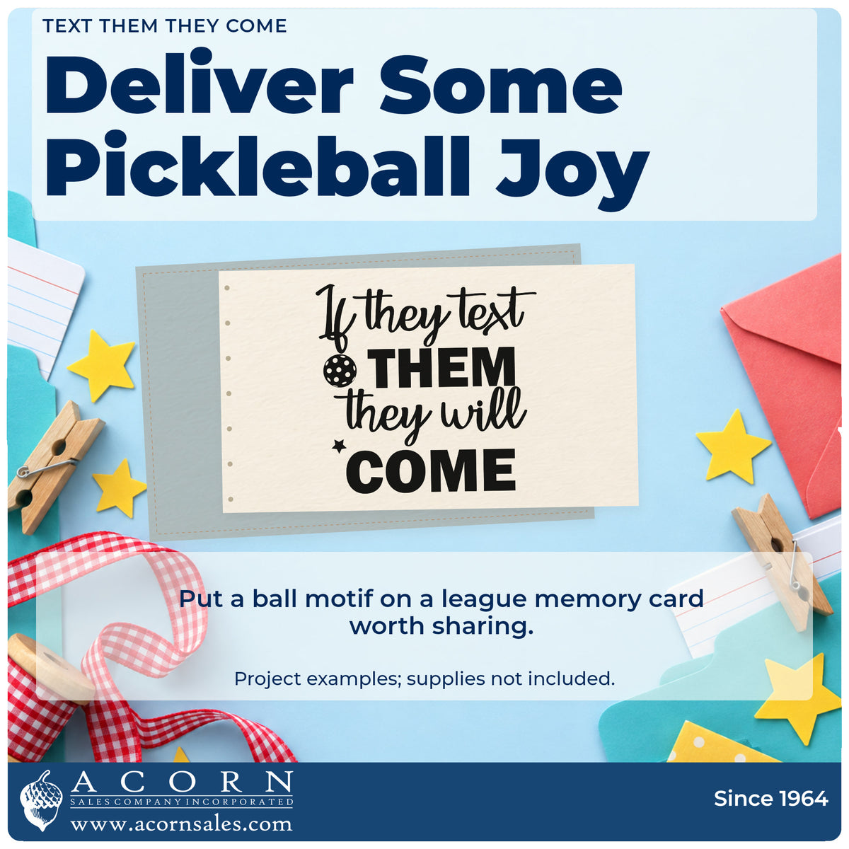A finished handmade project stamped with the Pickleball Text Them Quote Pre-Inked Stamp – PSI, ideal for group chat album page.