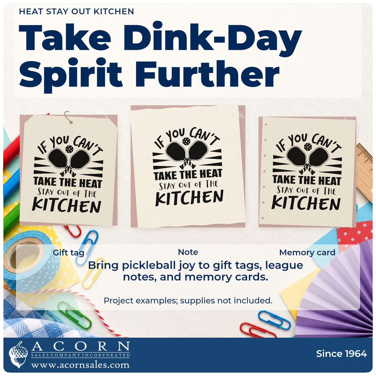 Three project examples made with the If You Can't Take The Heat Stay Out Of The Kitchen Premium Wooden Stamp – Vintage Pro, including dish signup sheet.