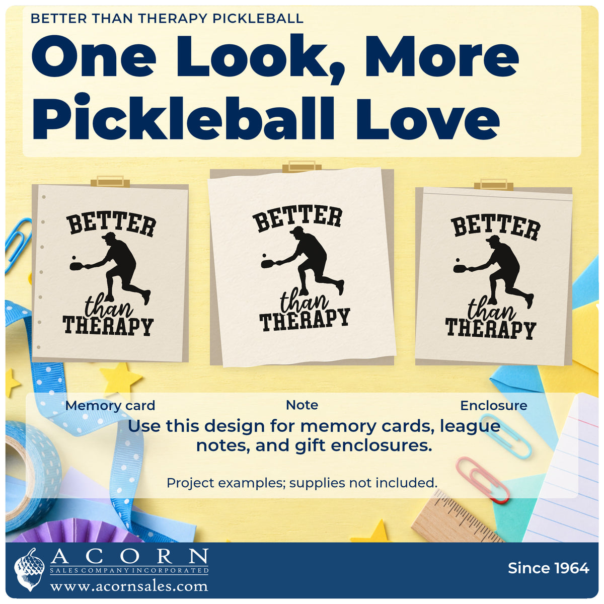 Three project examples made with the Slim Pre-Inked Better Than Therapy Pickleball Stamp, including week plan sheet.