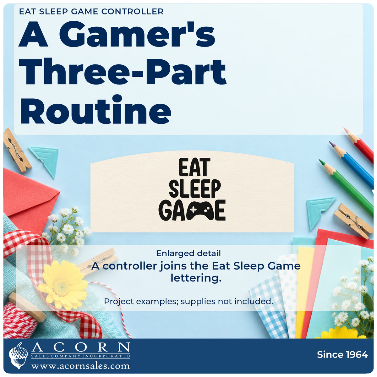 Enlarged detail of the Eat Sleep Game Controller Rubber Stamp – Wood Handle imprint. EAT SLEEP GAME uses a game controller in the final word.