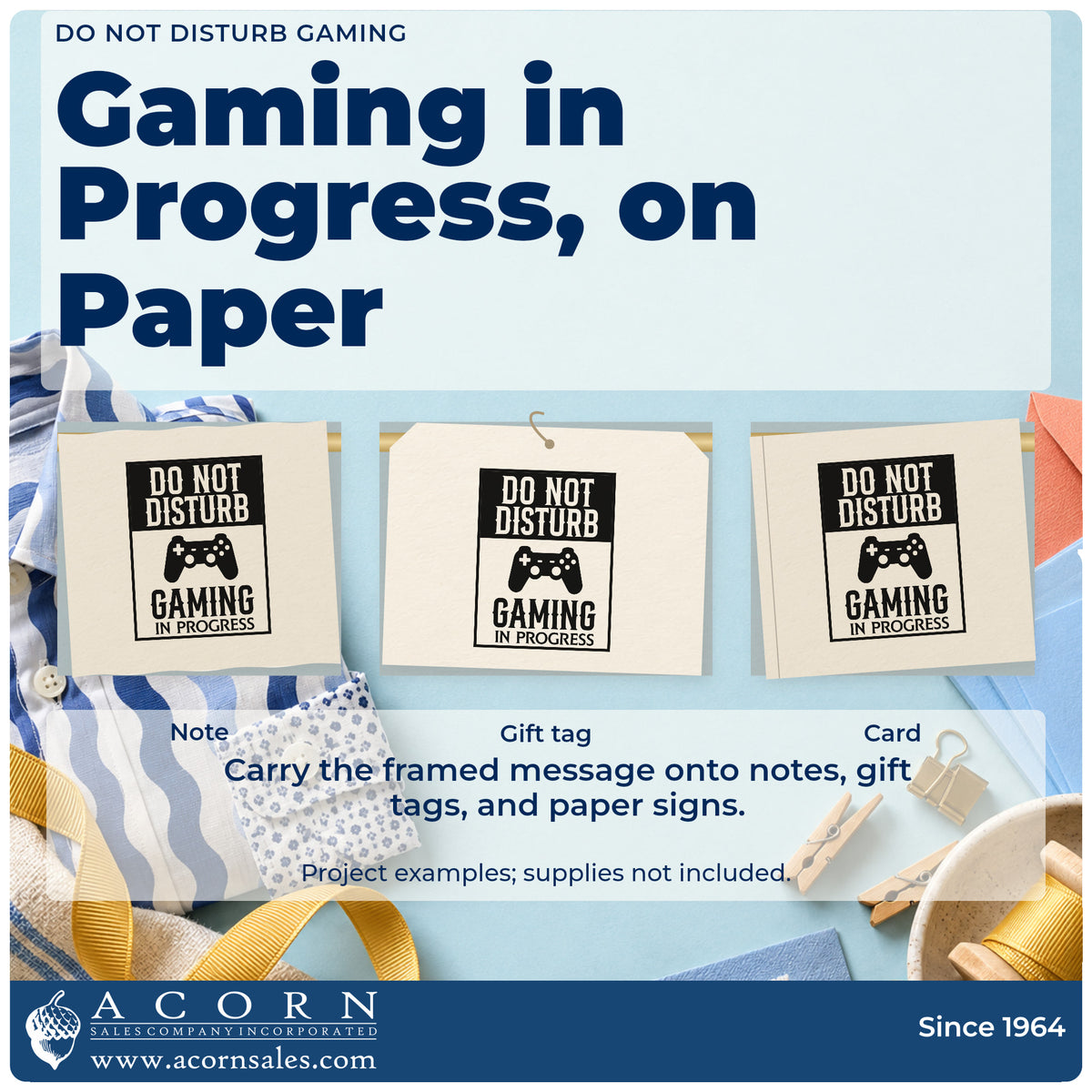 Three project examples made with the Do Not Disturb Gaming Game Controller Stamp – Self-Inking, including quiet hour sheet.