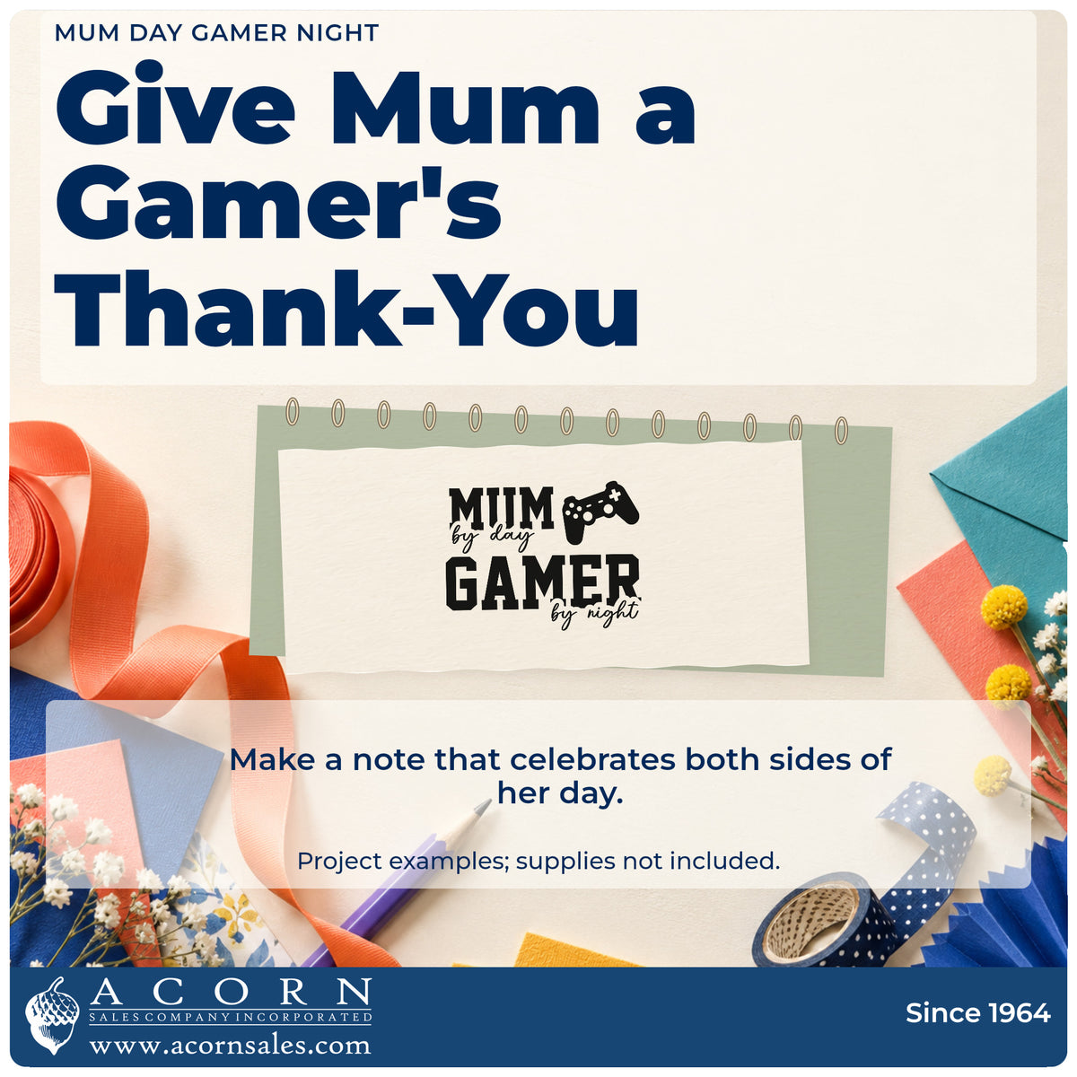 A finished handmade project stamped with the Mum By Day Gamer By Night Stamp – Premium Vintage Pro Wooden, ideal for corner album page.