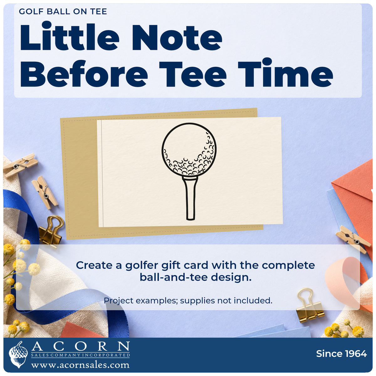 A finished handmade project stamped with the Golf Ball On A Slender Tee Rubber Stamp – Duo Hand, ideal for junior album page.
