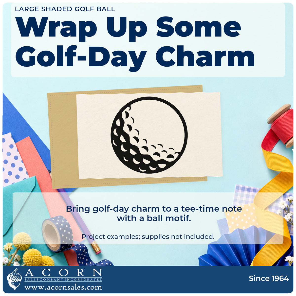 A finished handmade project stamped with the Shaded Golf Ball Rubber Stamp – Wood Handle, ideal for mini course album page.