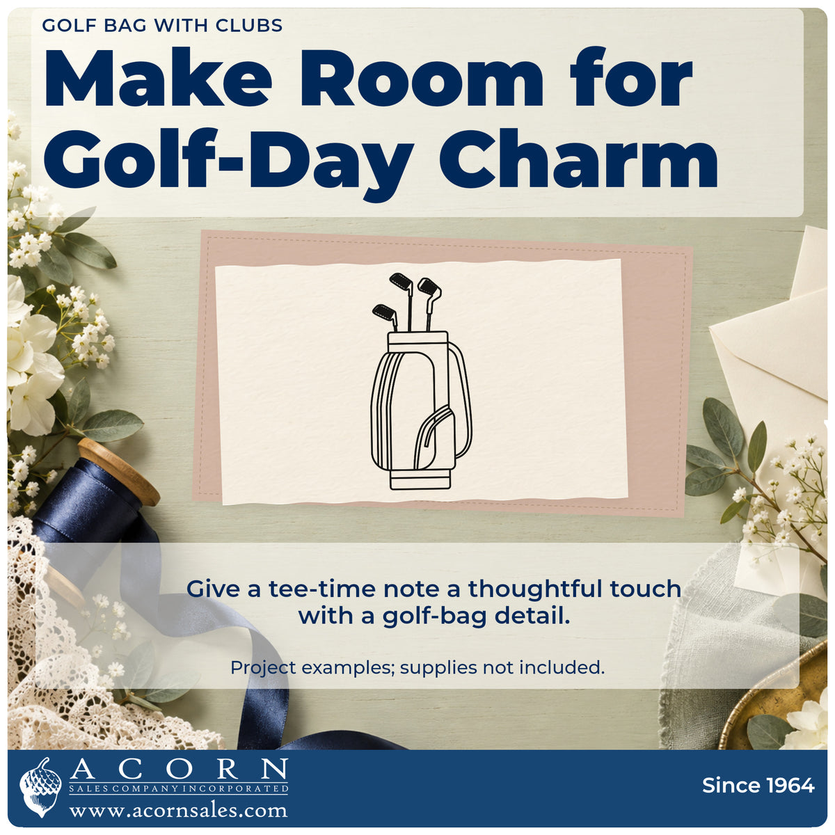 A finished handmade project stamped with the Golf Bag With Clubs Outline Detail Pre-Inked Stamp – Slim, ideal for build year album page.