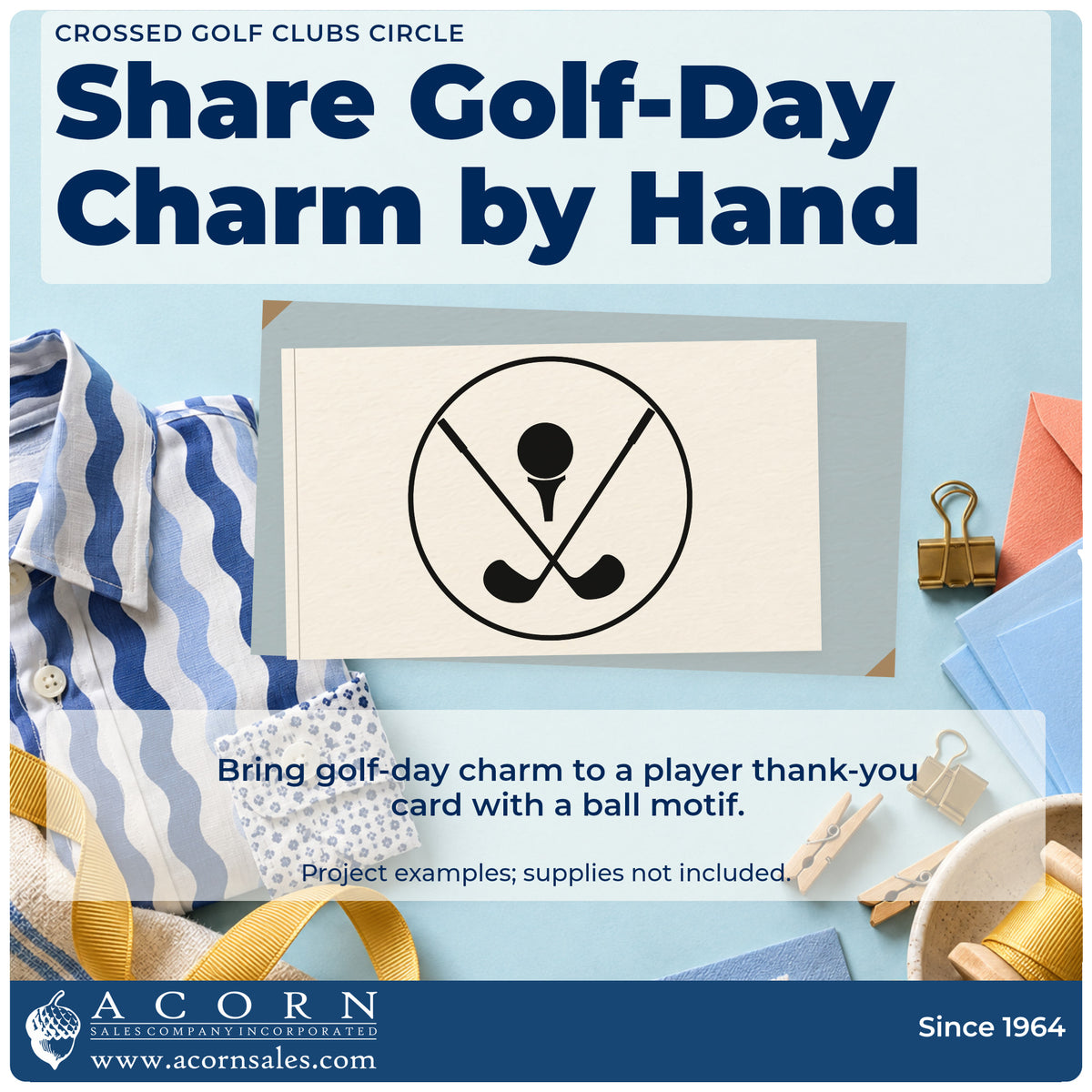 A finished handmade project stamped with the Crossed Golf Clubs Circle Stamp – Self-Inking, ideal for league night album page.