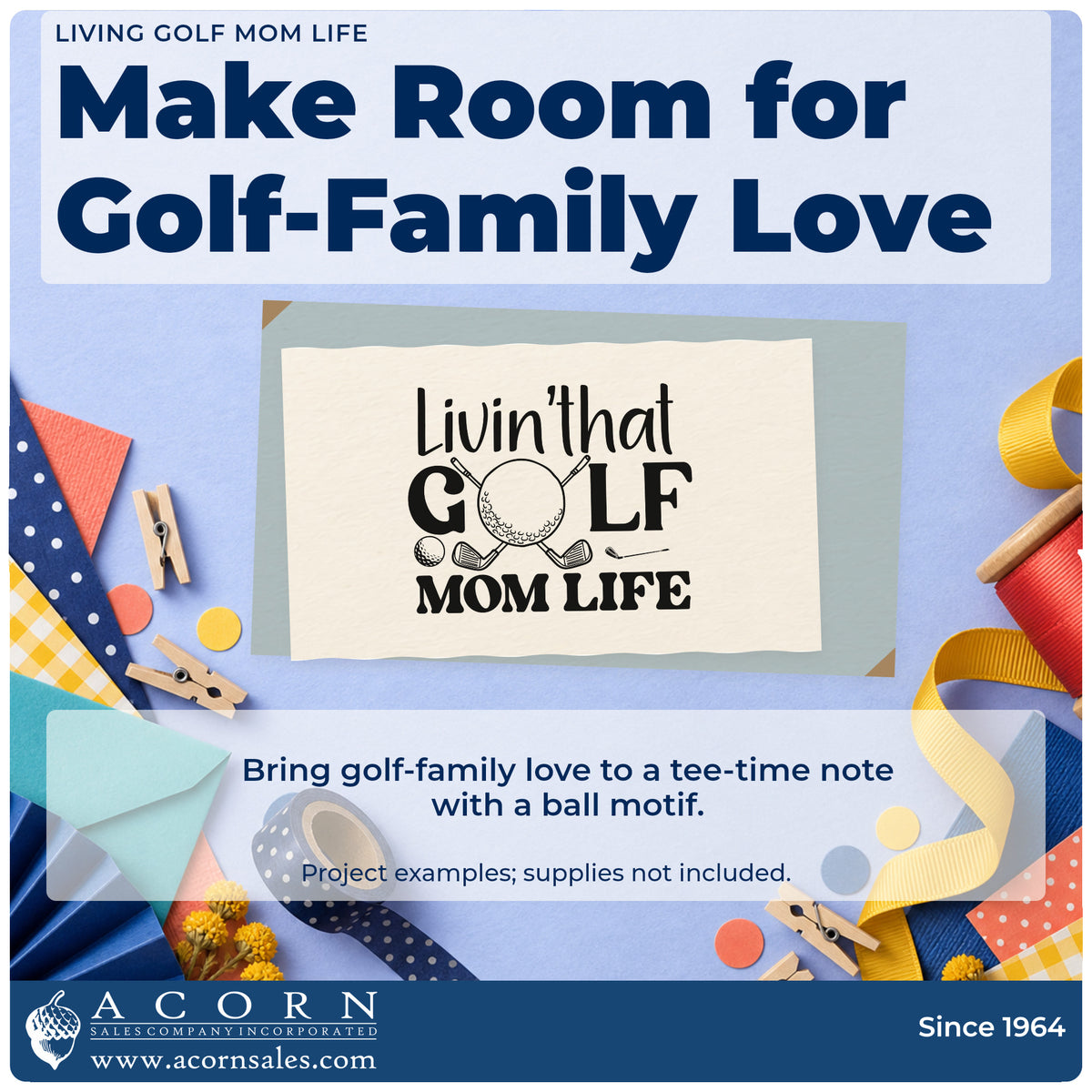 A finished handmade project stamped with the Living Golf Mom Life Hand Stamp – Duo, ideal for junior season album page.