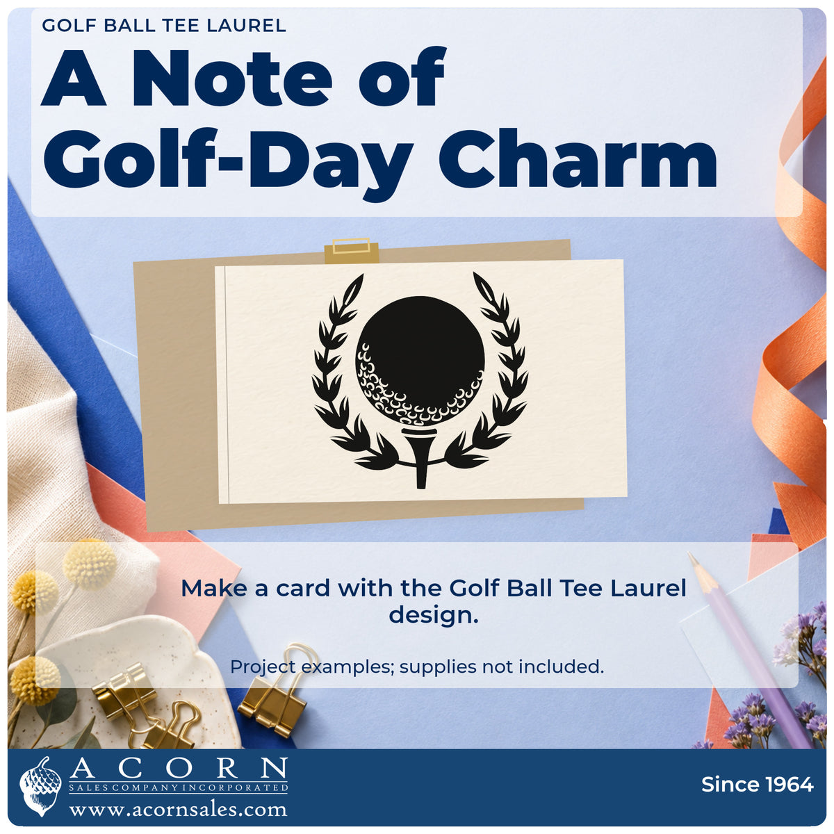A finished handmade project stamped with the Golf Ball Tee Laurel Compact Pre-Inked Stamp – Slim, ideal for seniors album page.