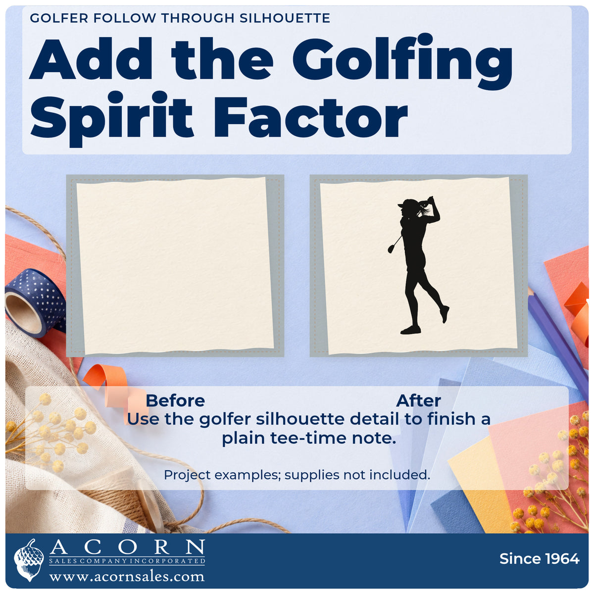 Before and after of a plain item finished with the Golfer Follow Through Silhouette Stamp – Slim Pre-Inked, a quick upgrade for framed team room.