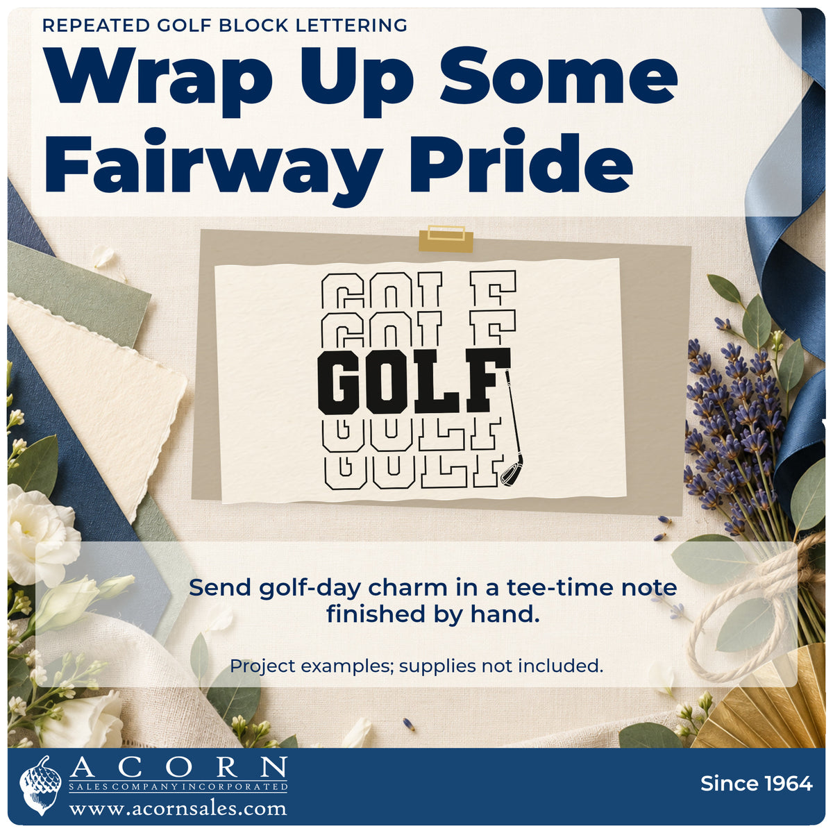 A finished handmade project stamped with the Repeated Golf Block Word Art Hand Stamp – Duo, ideal for sim league album page.