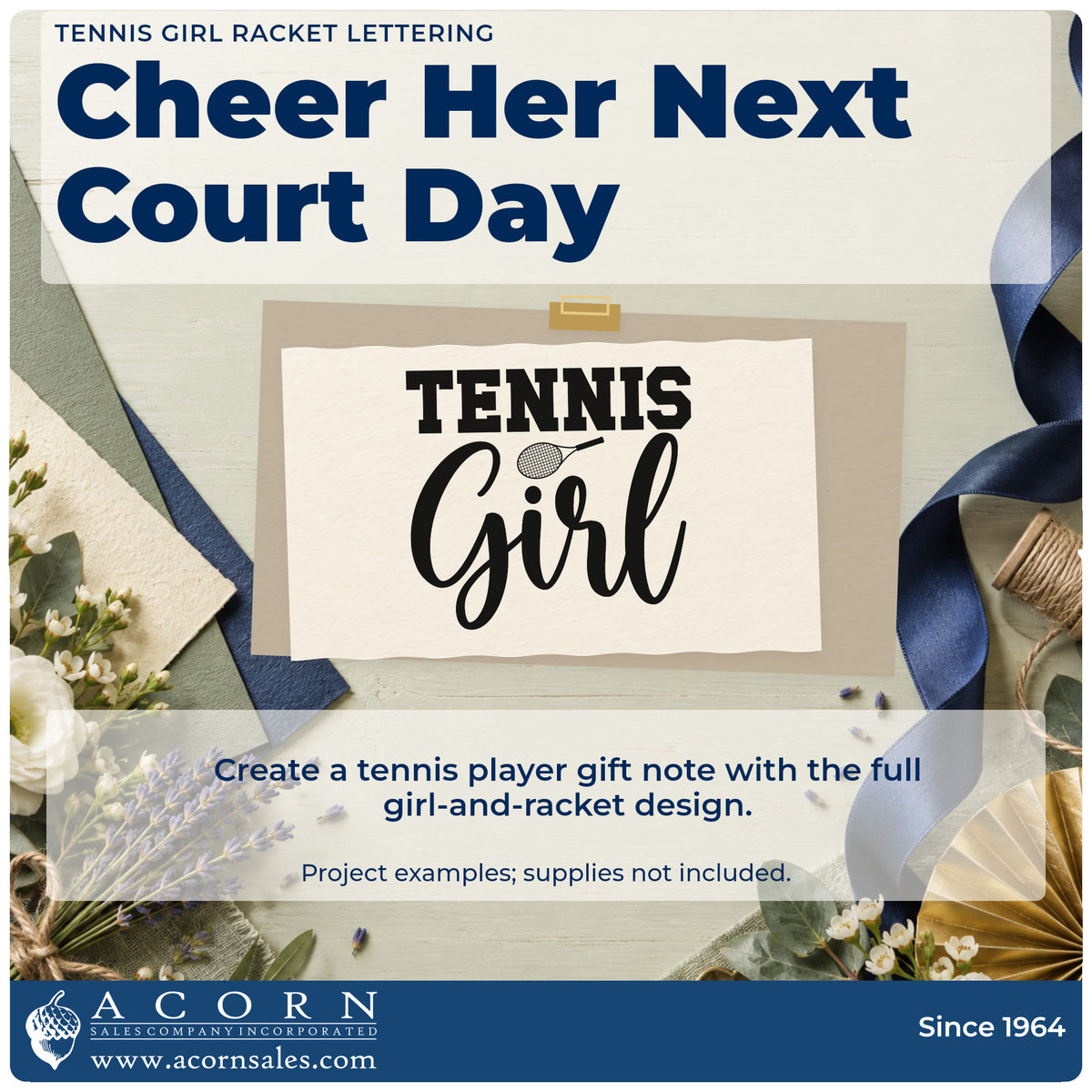 A finished handmade project stamped with the Tennis Girl Racket Word Art PSI Pre-Inked Stamp, ideal for junior album page.