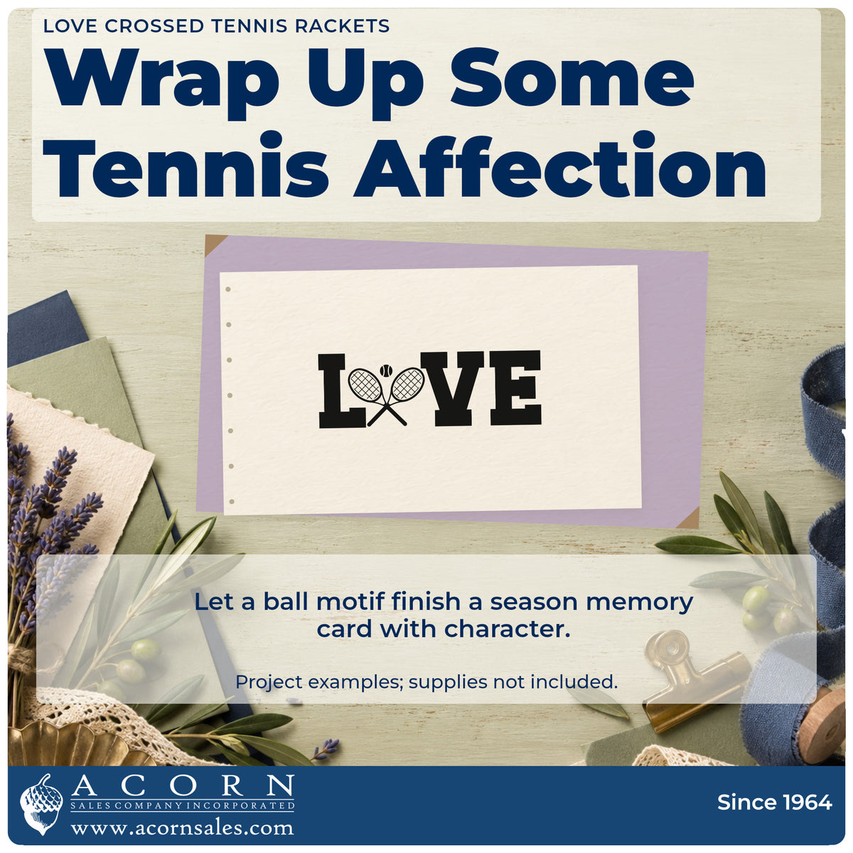 A finished handmade project stamped with the Love Crossed Tennis Rackets Craft Stamp – Self-Inking, ideal for mixed league album page.