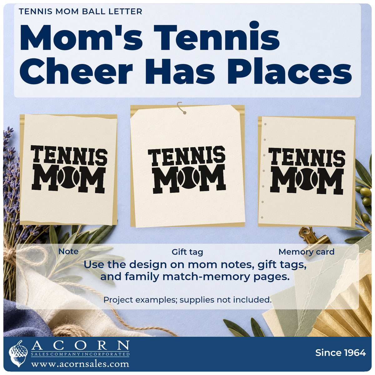 Three project examples made with the Tennis Mom Ball Typography Slim Pre-Inked Stamp, including ride rota sheet.