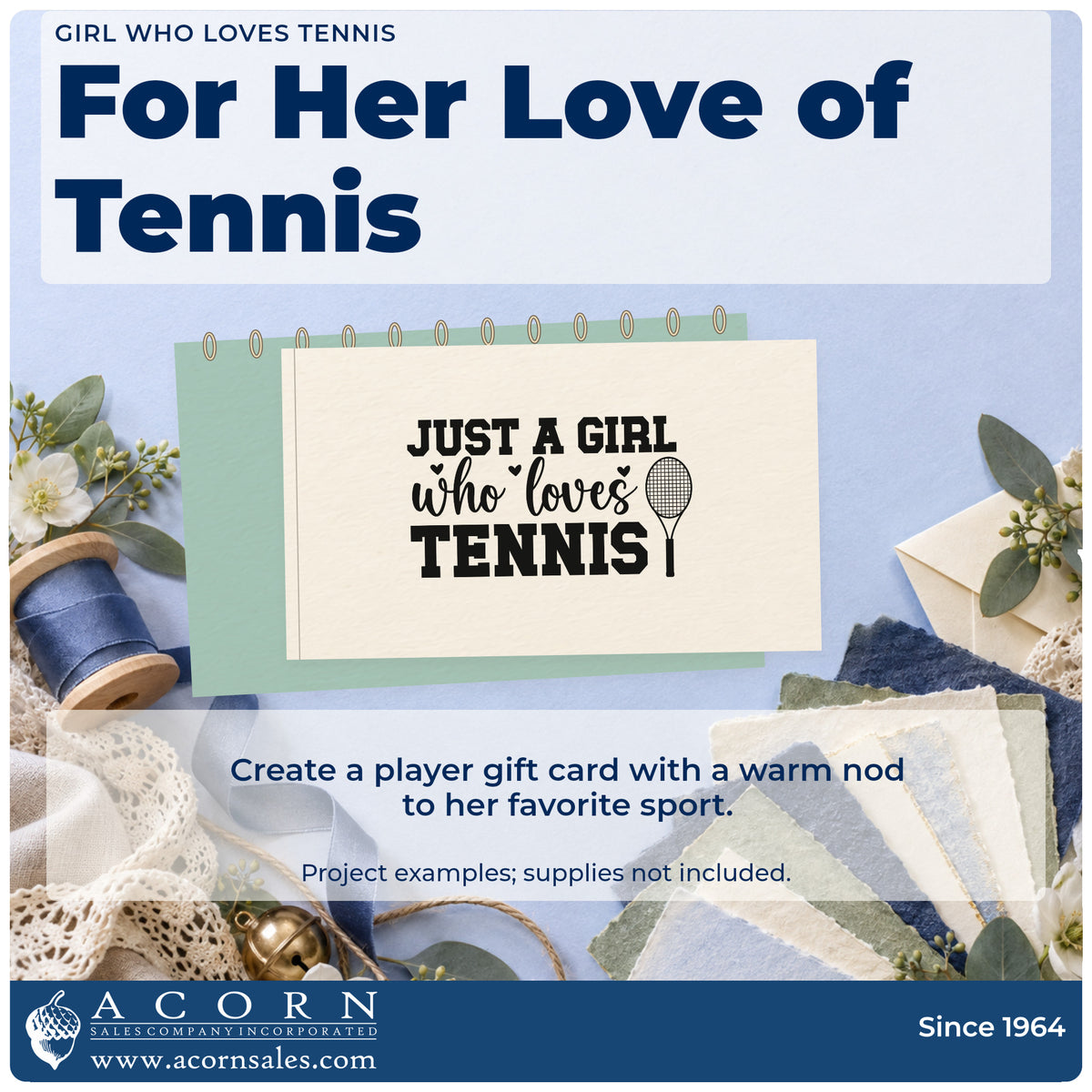 A finished handmade project stamped with the Girl Who Loves Tennis Self-Inking Stamp, ideal for recruit album page.