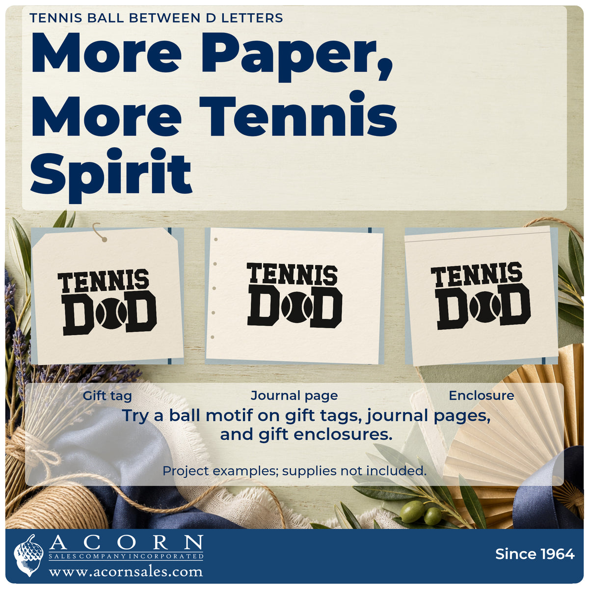 Three project examples made with the Tennis Ball Between D Letters Pre-Inked Stamp – Slim, including drill plan sheet.
