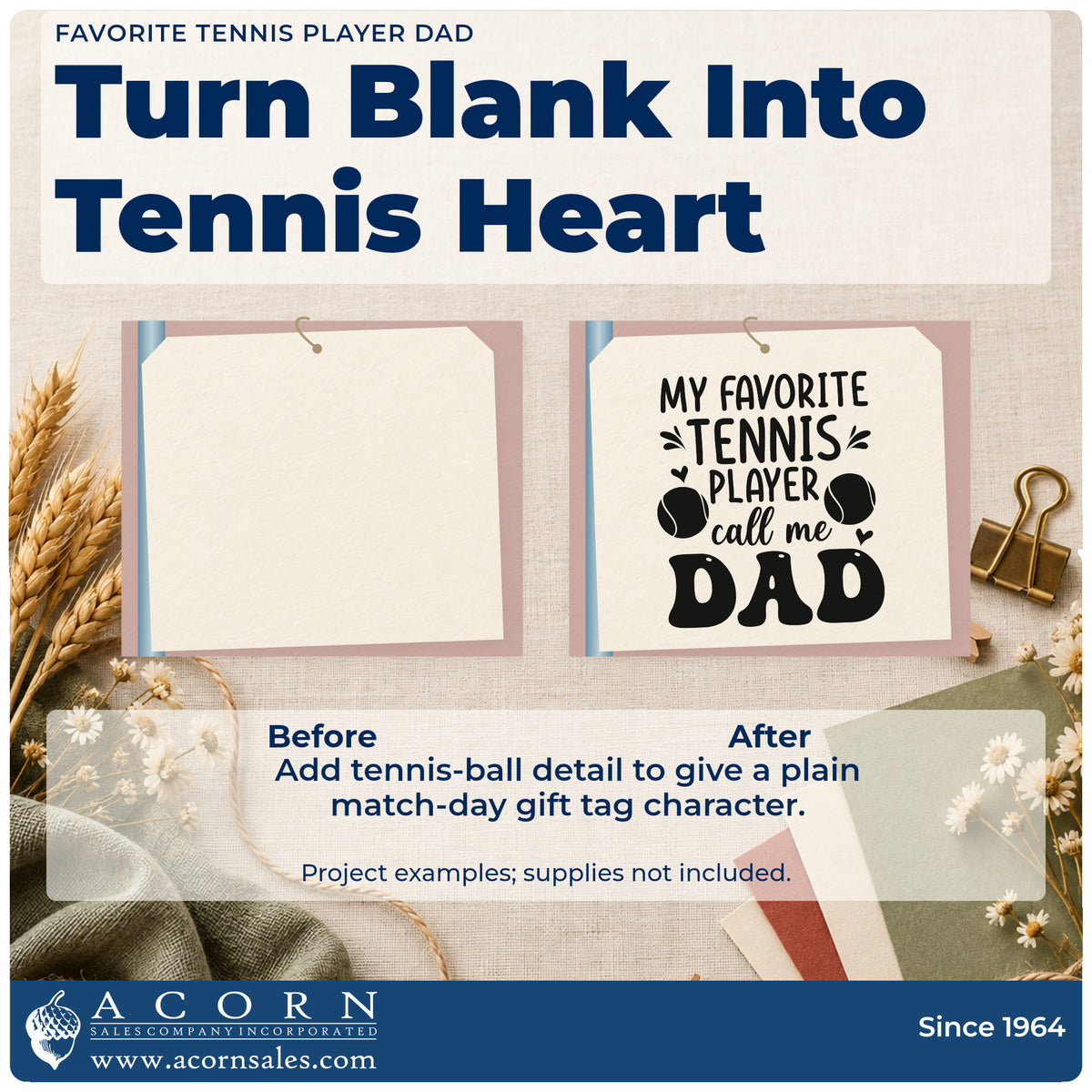 Before and after of a plain item finished with the Favorite Tennis Player Dad With Hearts Stamp – Premium Vintage Pro Wooden, a quick upgrade for framed study desk.