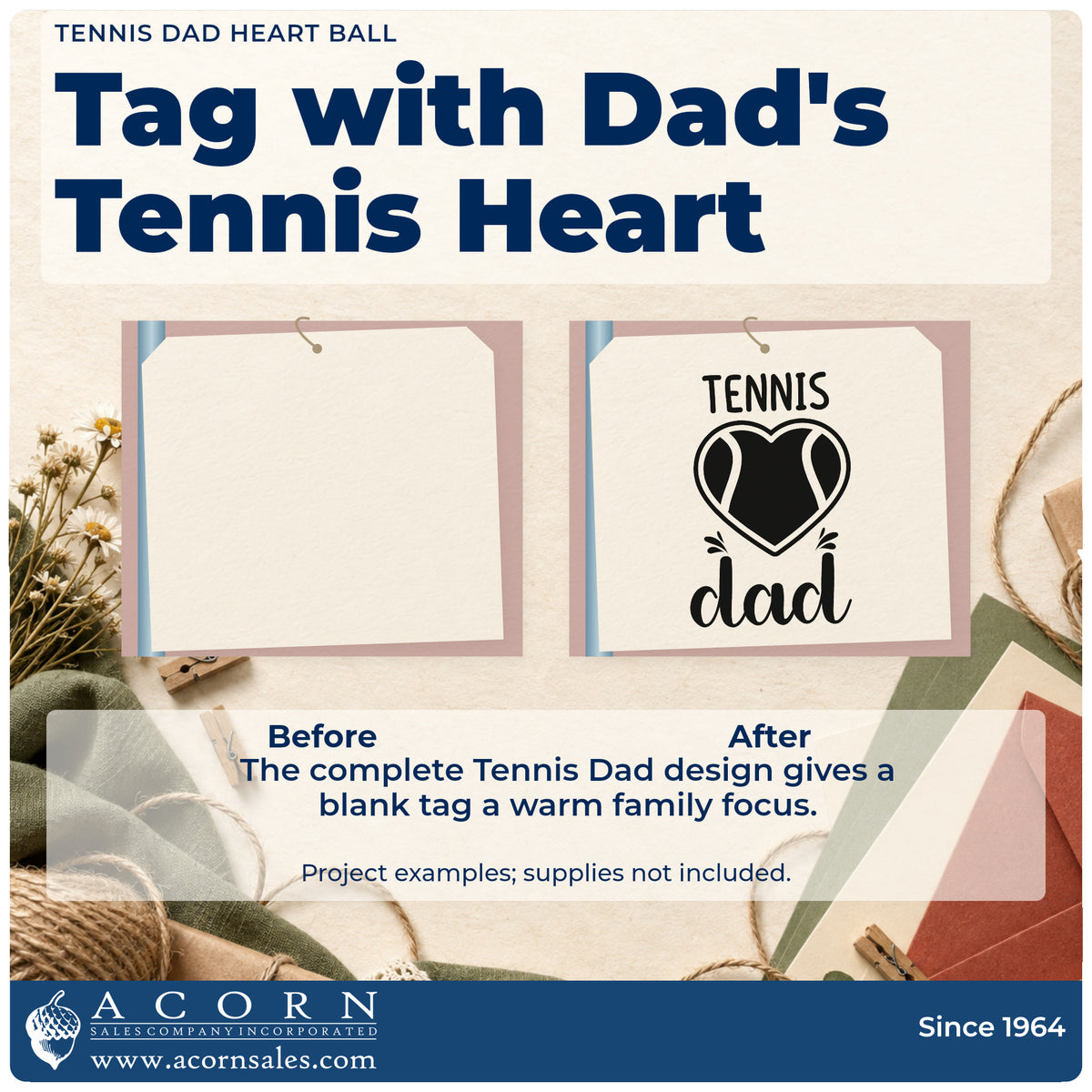 Before and after of a plain item finished with the Tennis Dad Heart Ball Pre-Inked Stamp – Slim, a quick upgrade for framed garage shelf.