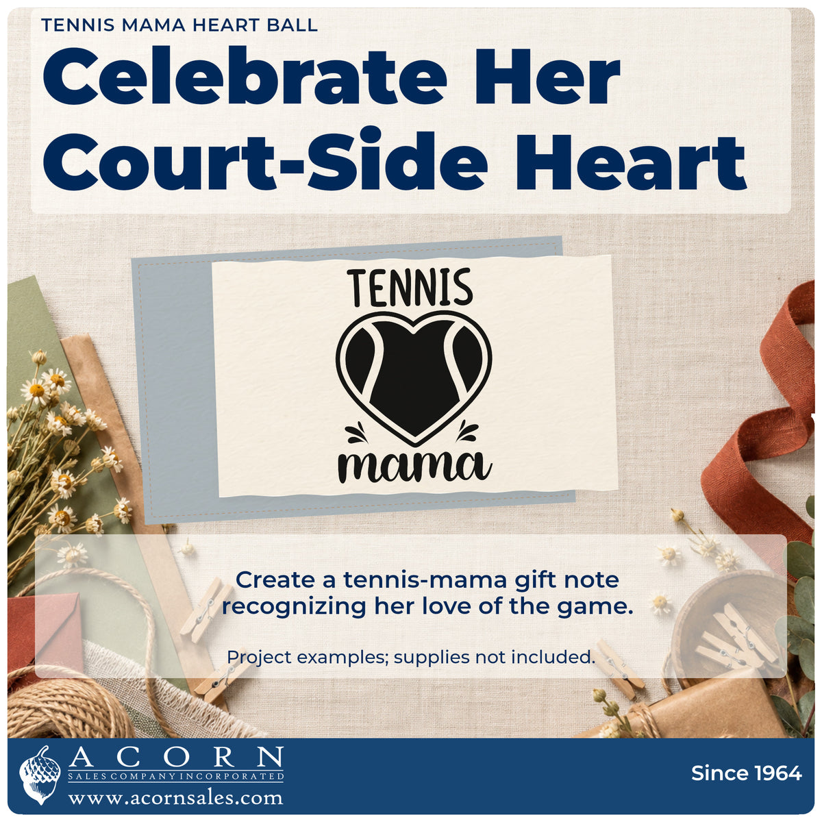 A finished handmade project stamped with the Mama Tennis Heart Lettering Compact Pre-Inked Stamp – Slim, ideal for kit care album page.