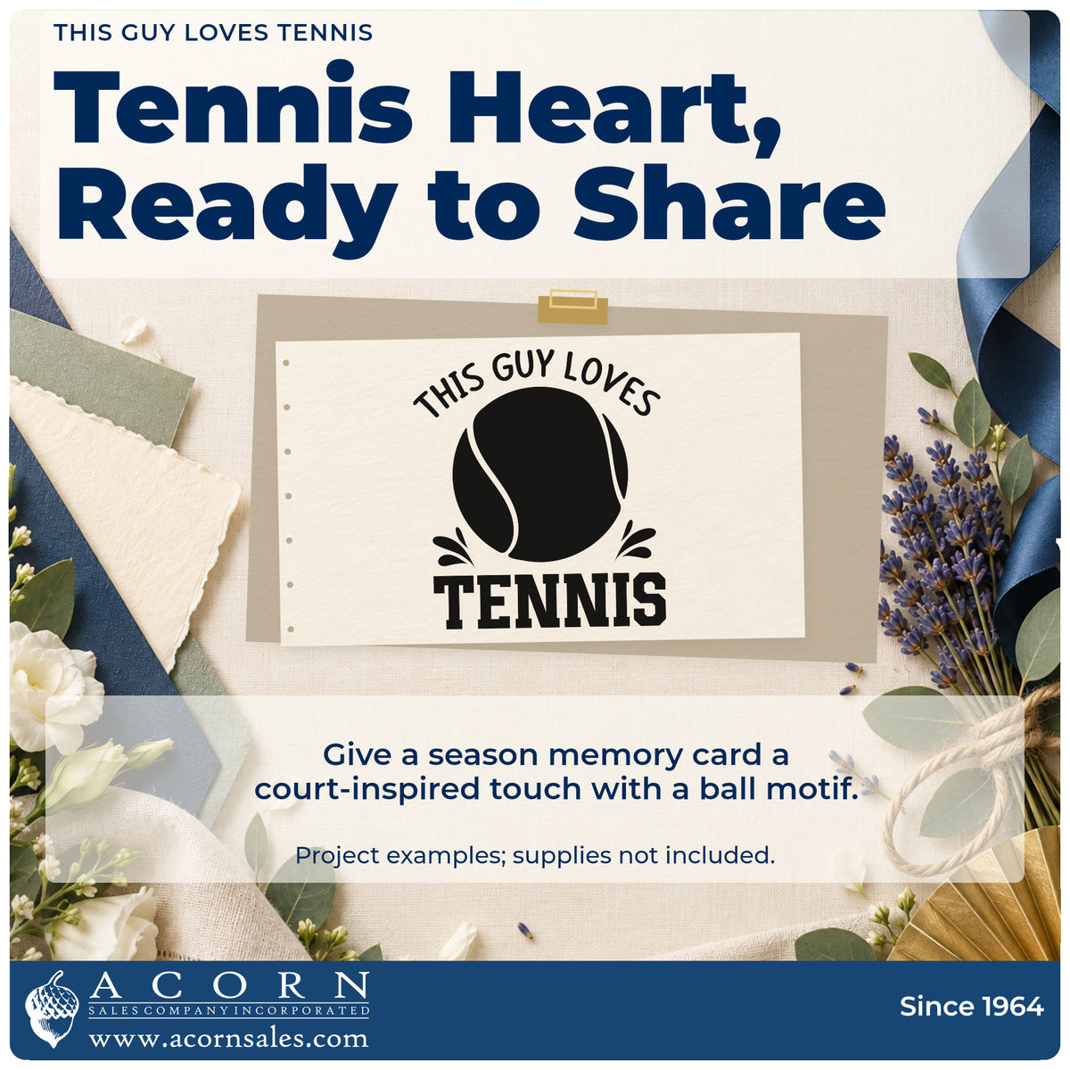 A finished handmade project stamped with the Tennis Loving Guy Ball And Accents Self-Inking Stamp, ideal for birthday album page.